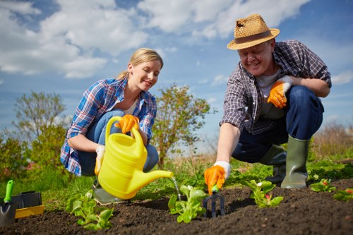 Senior gardener discussing remediation options at a garden site
